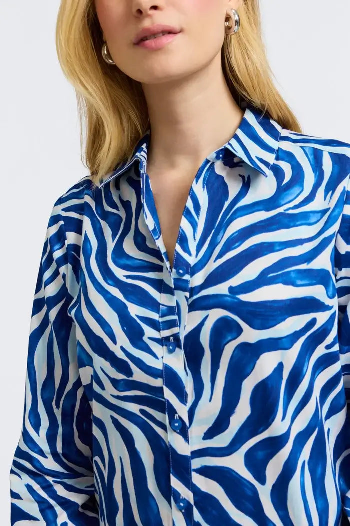 Front detail view of Foxcroft Zoey Tonal Zebra Shirt.