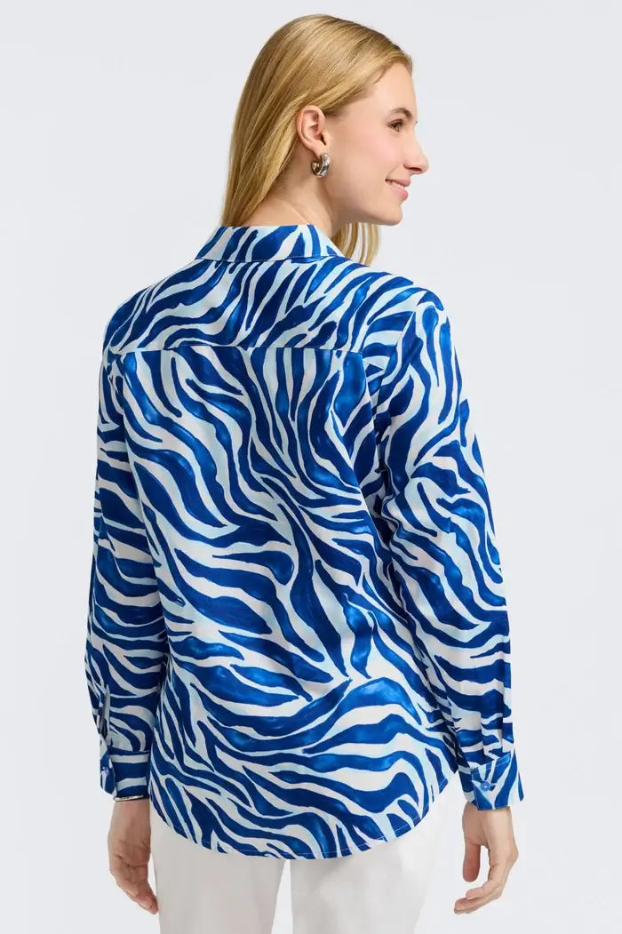 Back View of Foxcroft Zoey Tonal Zebra Shirt.