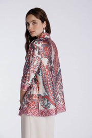 Pleated Satin Blouse in Coral Paisley