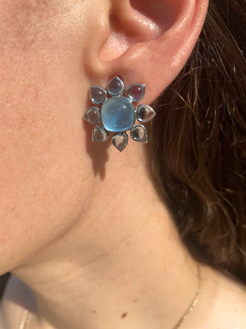 Gold and Aqua Flower Earrings available at Mildred Hoit in Palm Beach.