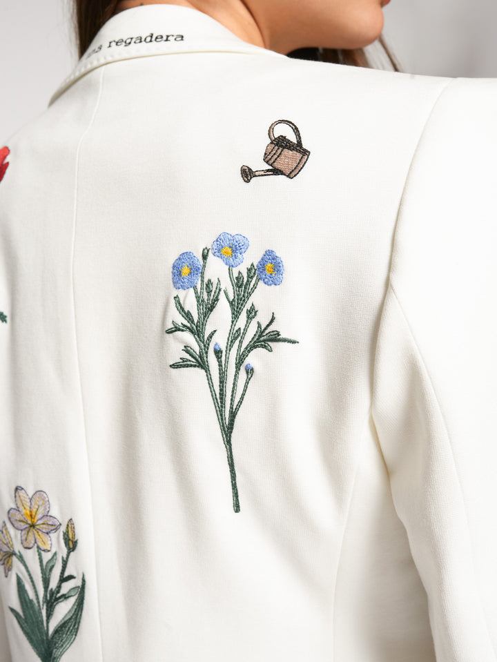 Vilagallo White Blazer with Embroidered Flowers - Mildred Hoit