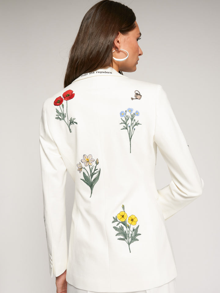 Vilagallo White Blazer with Embroidered Flowers - Mildred Hoit