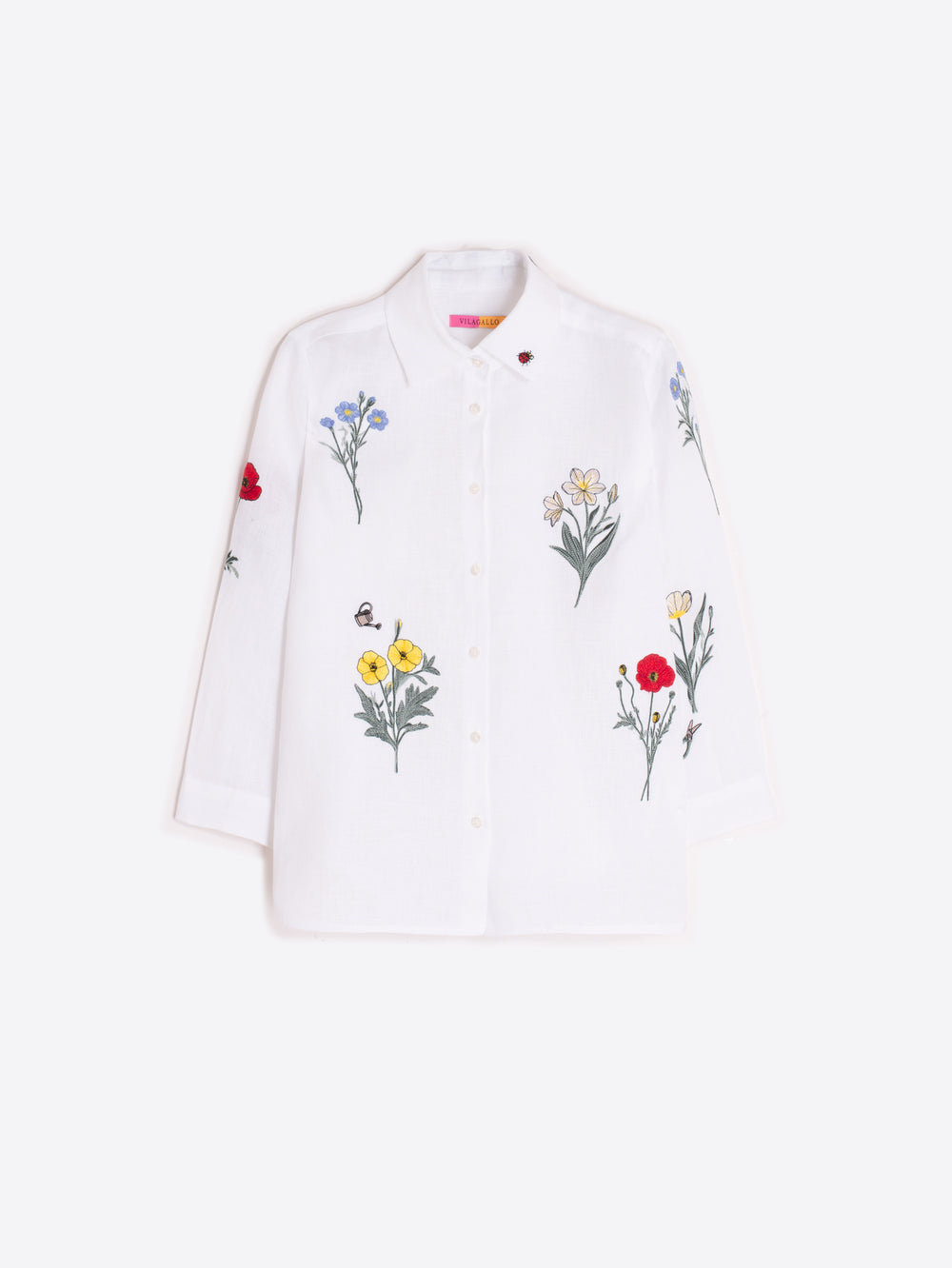 Vilagallo White Shirt with Embroidered Flowers - Mildred Hoit