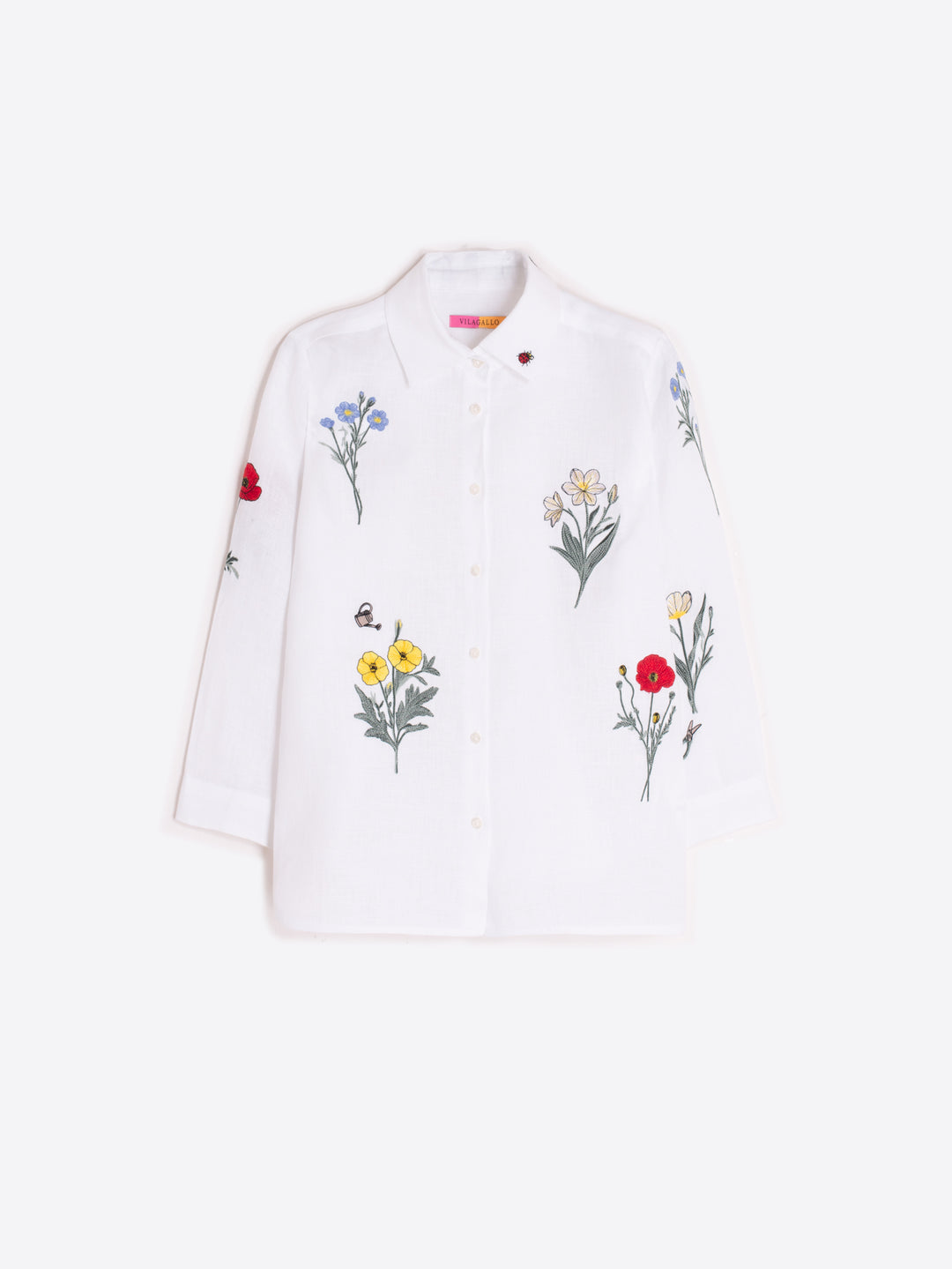 Vilagallo White Shirt with Embroidered Flowers - Mildred Hoit