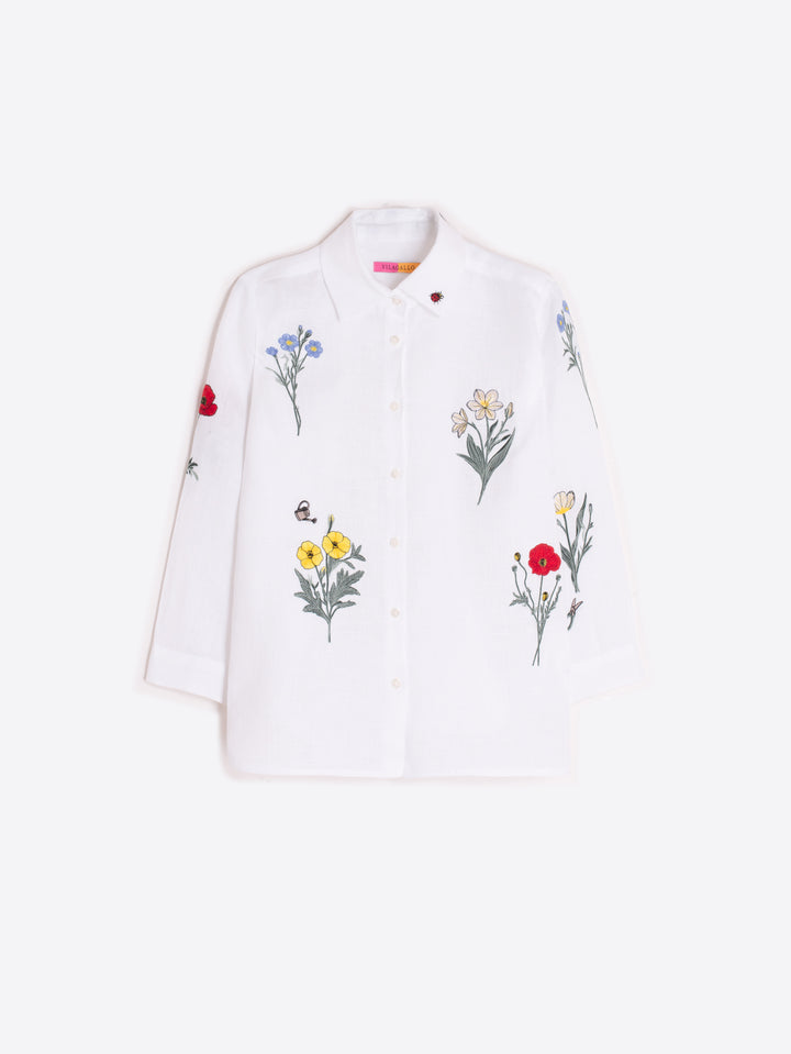 Vilagallo White Shirt with Embroidered Flowers - Mildred Hoit