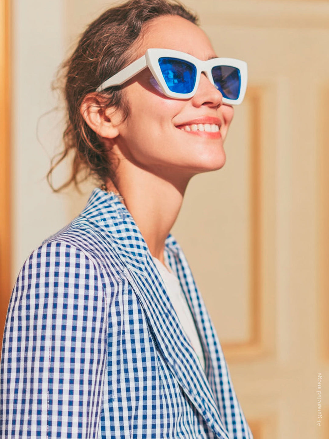 Vilagallo Blue & White Gingham Blazer - Mildred Hoit