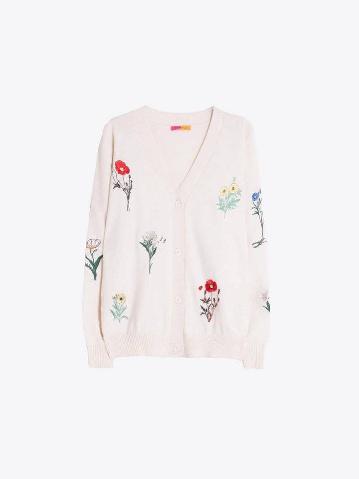 Vilagallo Ecru Cardigan with Embroidered Flowers - Mildred Hoit