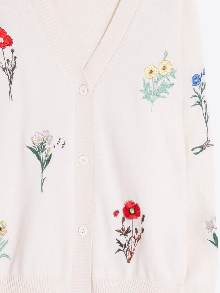 Vilagallo Ecru Cardigan with Embroidered Flowers - Mildred Hoit