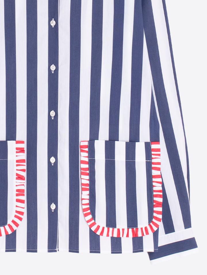 Vilagallo Navy Striped Shirt with Contrast Pockets - Mildred Hoit