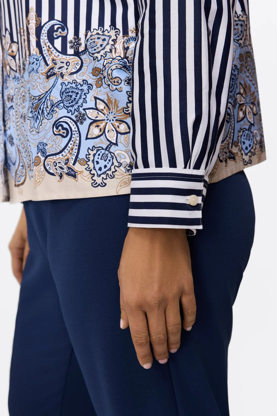 Foxcroft Jodie Stripe Paisley Long Sleeve Short Shirt