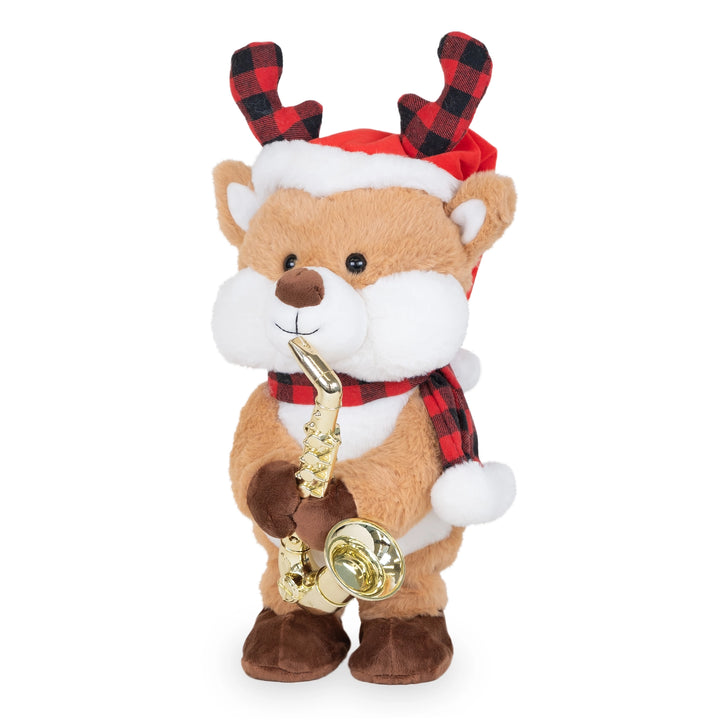 Jazzy Antlers -Animated Saxophone Musical Reindeer Plush Toy - Mildred Hoit
