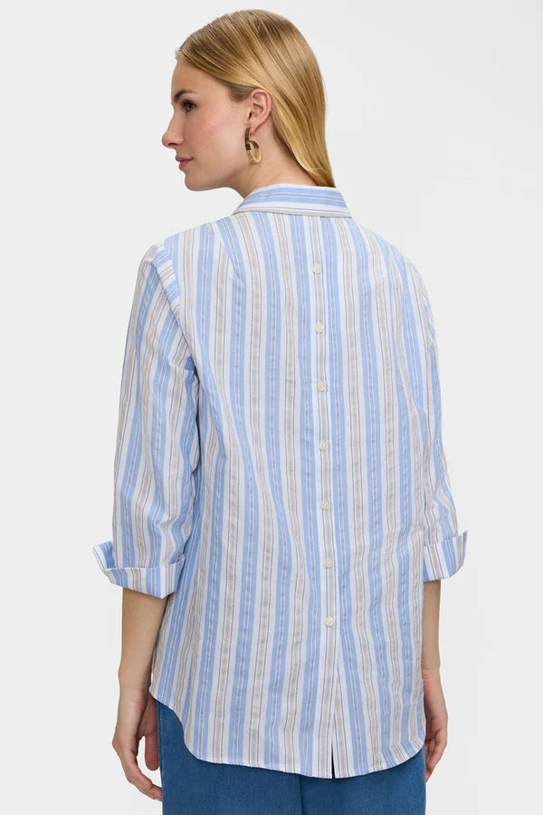Foxcroft Therese Multi Seersucker 3/4 Sleeve Popover Shirt - Mildred Hoit