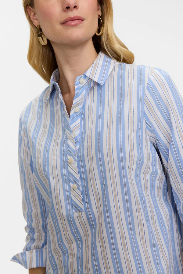 Foxcroft Therese Multi Seersucker 3/4 Sleeve Popover Shirt - Mildred Hoit