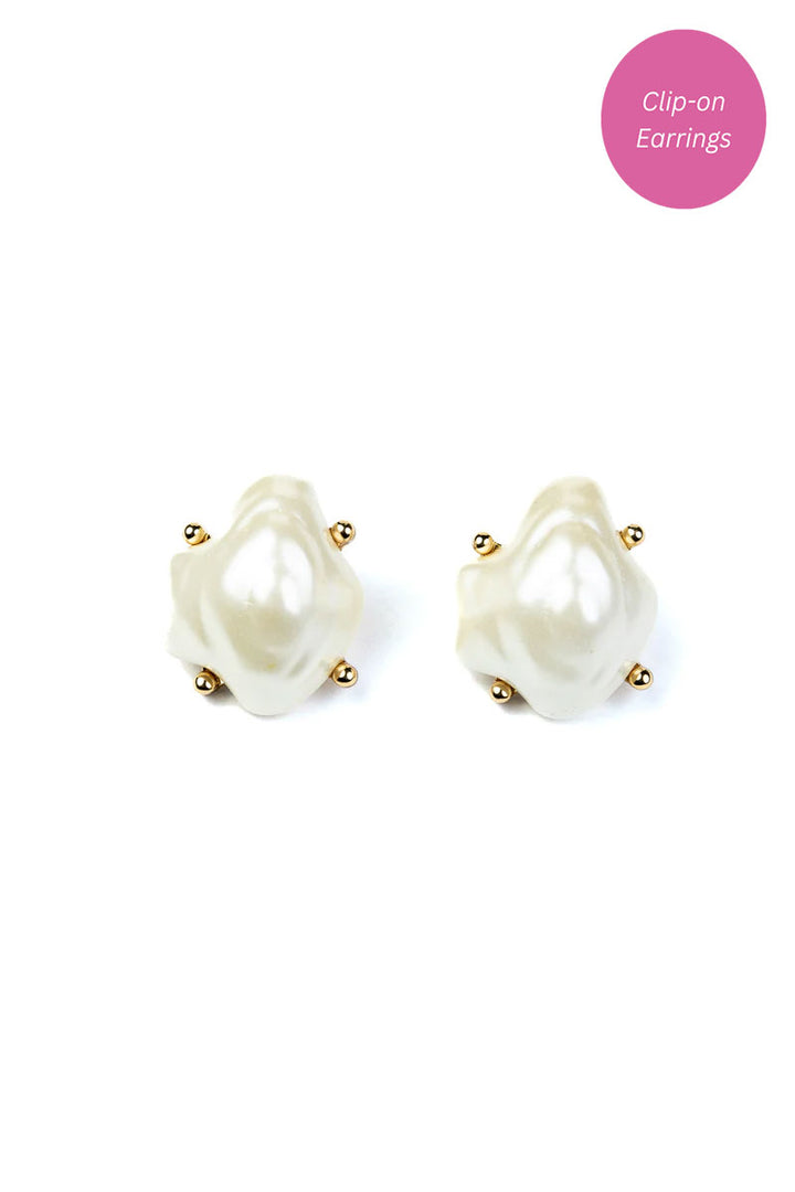 Kenneth Jay Lane Polished Gold and White Baroque Pearl Earrings