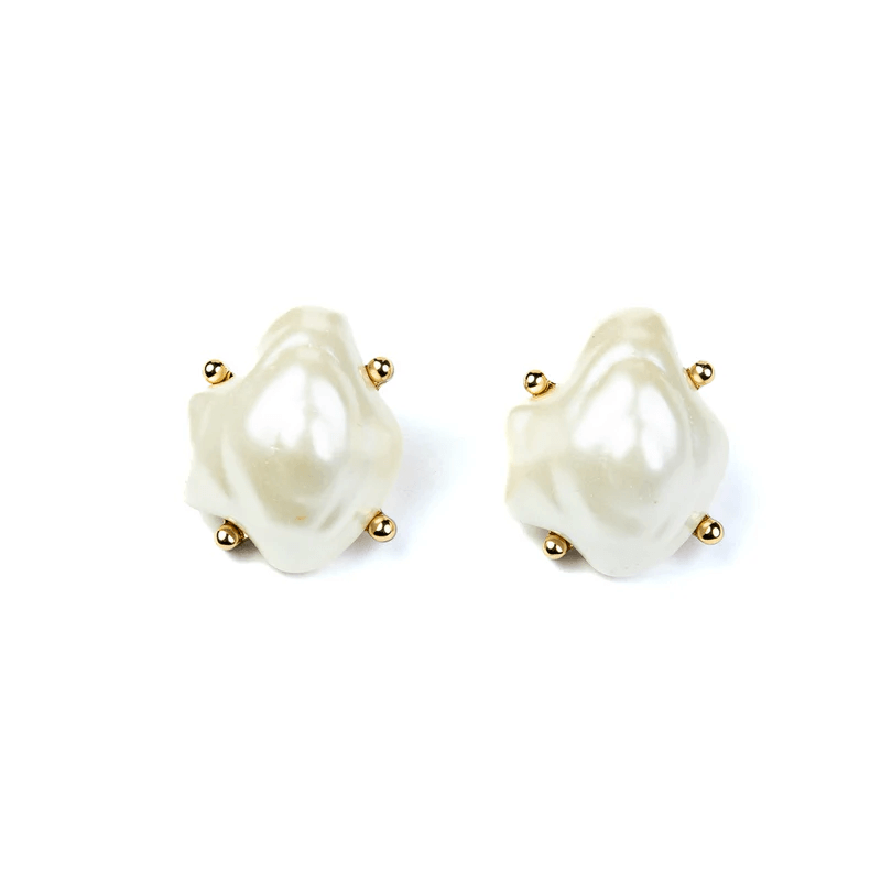 Kenneth Jay Lane Polished Gold and White Baroque Pearl Earrings