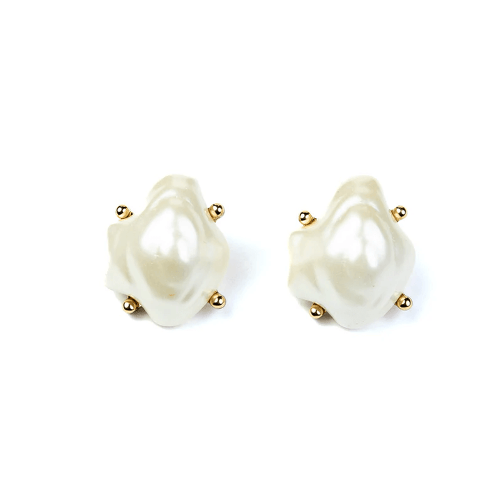 Kenneth Jay Lane Polished Gold and White Baroque Pearl Earrings