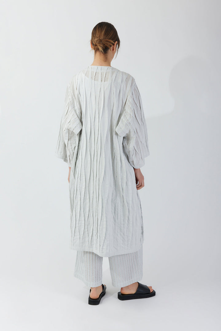 Yacco Maricard Hokusai Kimono Coat in White Silver - Mildred Hoit