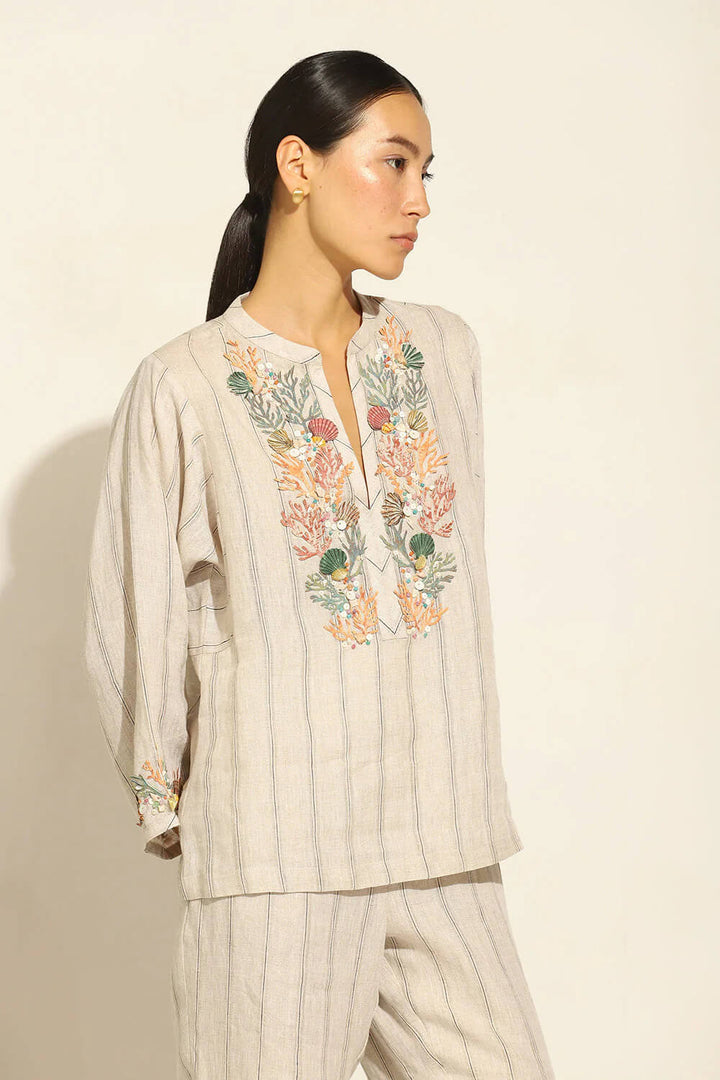 Fia Boho Blouse with Coral Reef Embroidery - Mildred Hoit