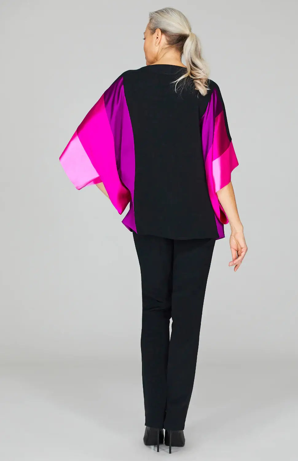 Emmelle Silk Tunic with Contrast Silk Bands in Peony/Fuchsia/Bubblegum - Mildred Hoit