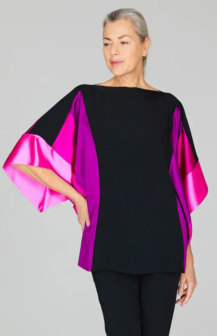 Emmelle Silk Tunic with Contrast Silk Bands in Peony/Fuchsia/Bubblegum - Mildred Hoit