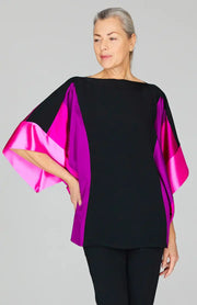 Emmelle Silk Tunic with Contrast Silk Bands in Peony/Fuchsia/Bubblegum