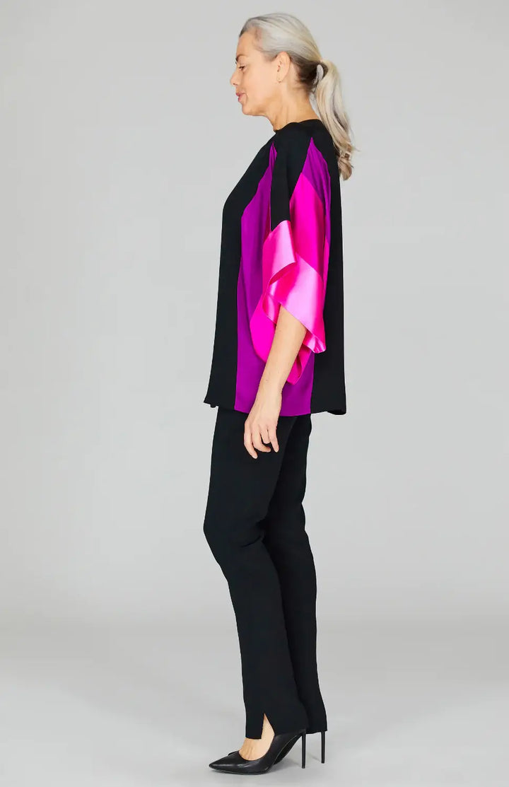 Emmelle Silk Tunic with Contrast Silk Bands in Peony/Fuchsia/Bubblegum - Mildred Hoit