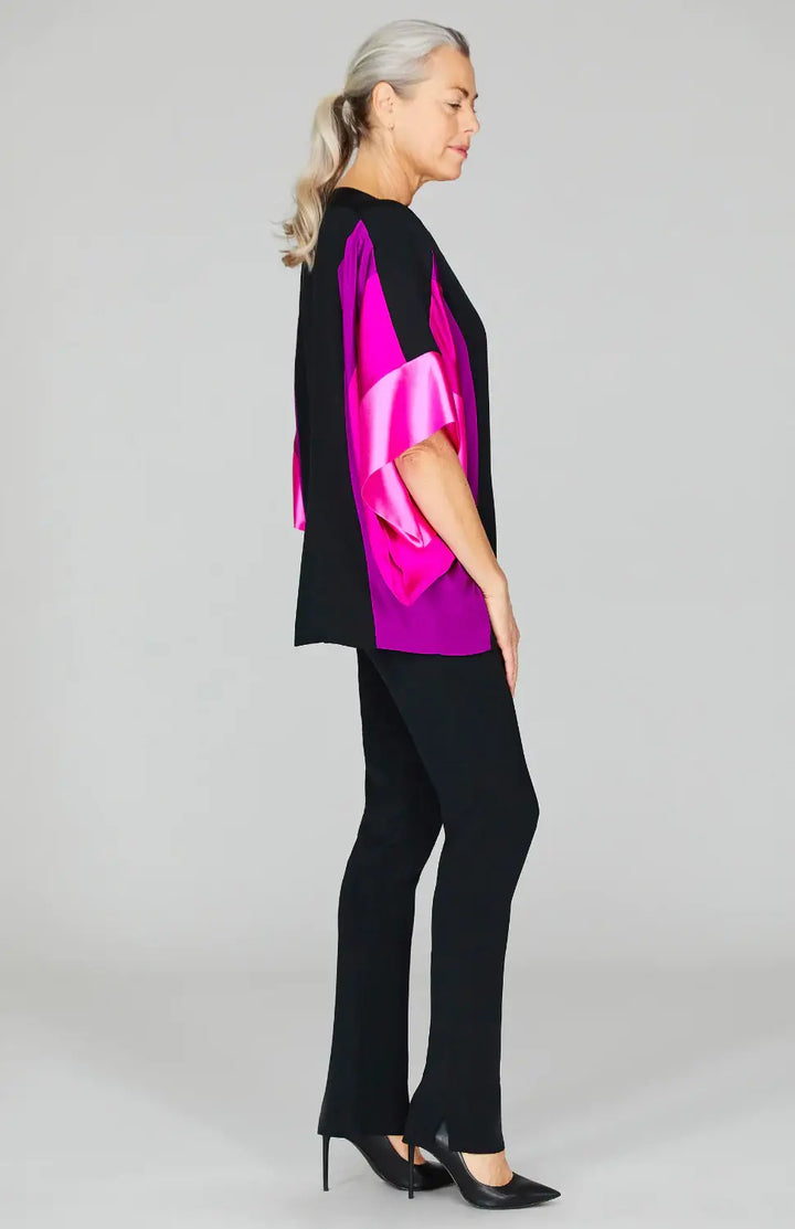 Emmelle Silk Tunic with Contrast Silk Bands in Peony/Fuchsia/Bubblegum - Mildred Hoit