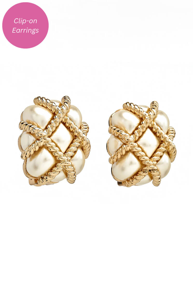 Pearl Quilted Clip Earrings - Mildred Hoit