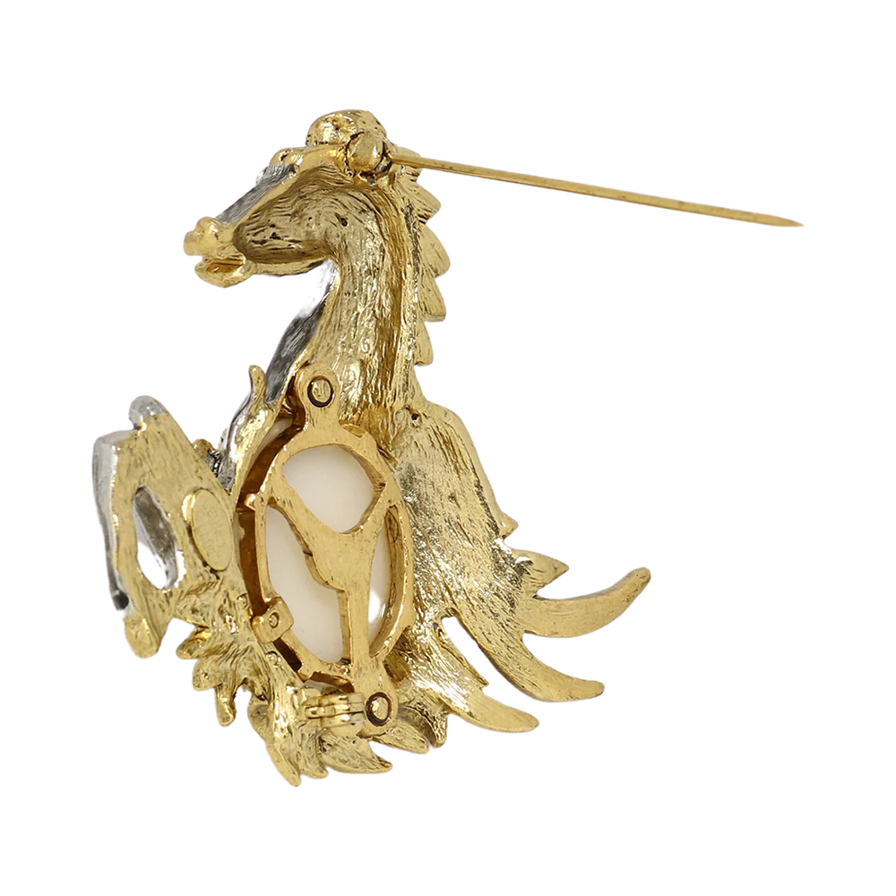 Kenneth Jay Lane White Pearl & Crystal Pegasus Pin - Mildred Hoit