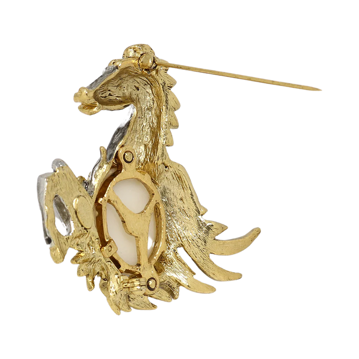 Kenneth Jay Lane White Pearl & Crystal Pegasus Pin - Mildred Hoit
