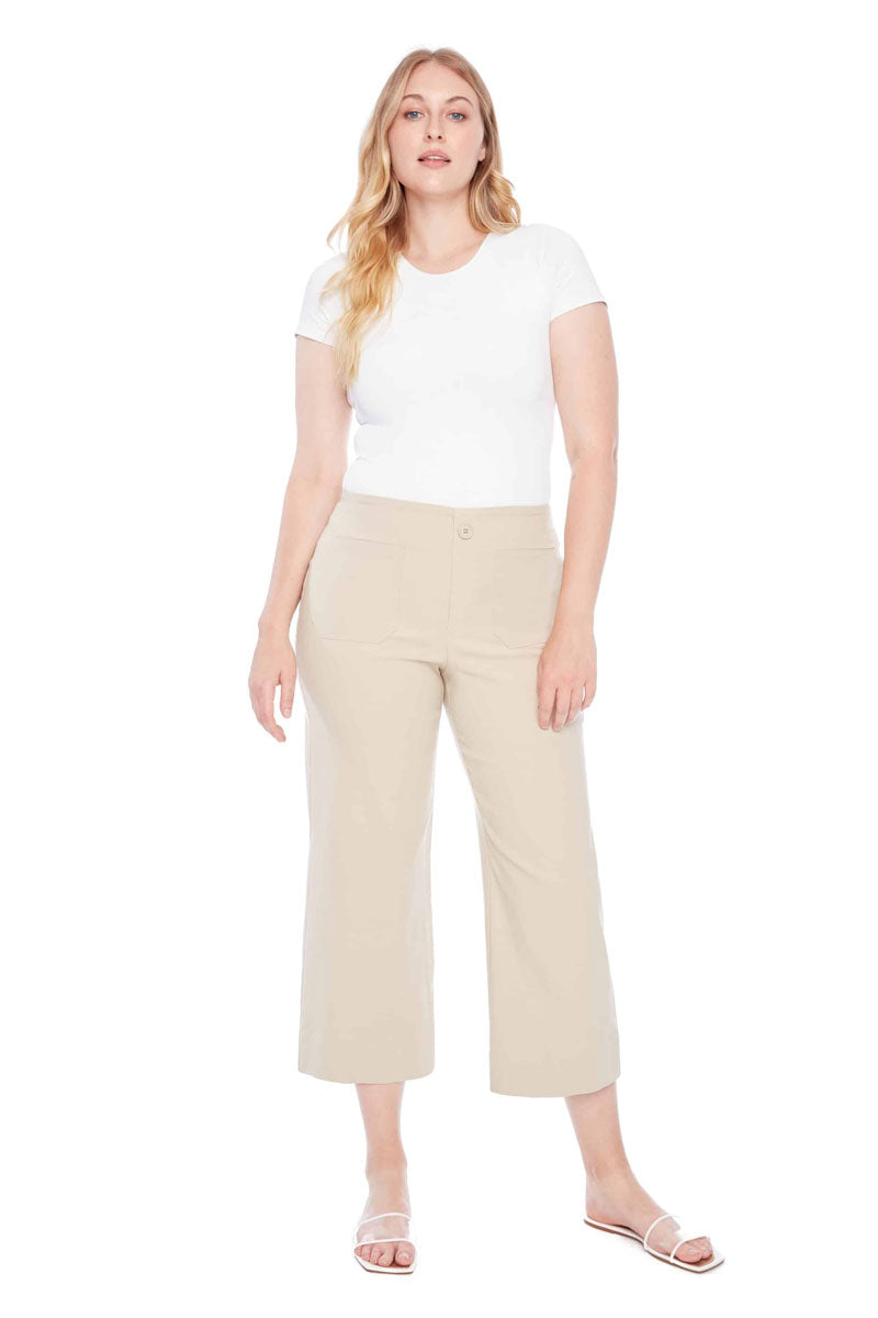 Elizabeth Solid Techno Pocket Wide-Leg Pant in Stone available at Mildred Hoit in Palm Beach.