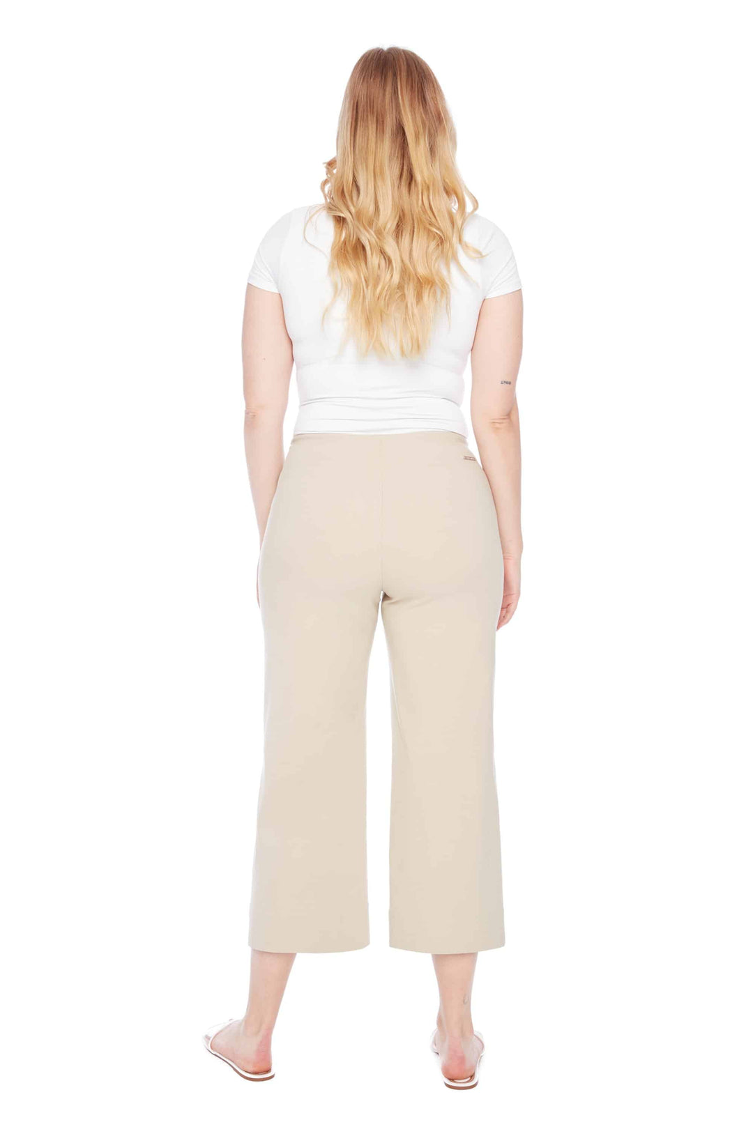 Elizabeth Solid Techno Pocket Wide-Leg Pant in Stone