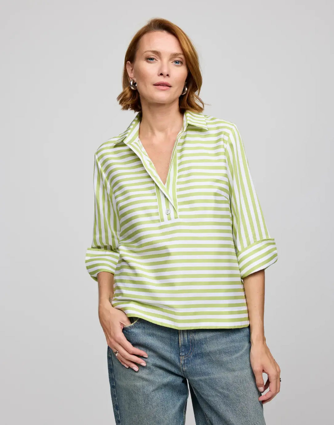 Hinson Wu Aileen Stripe and Gingham Combo Top in Lime