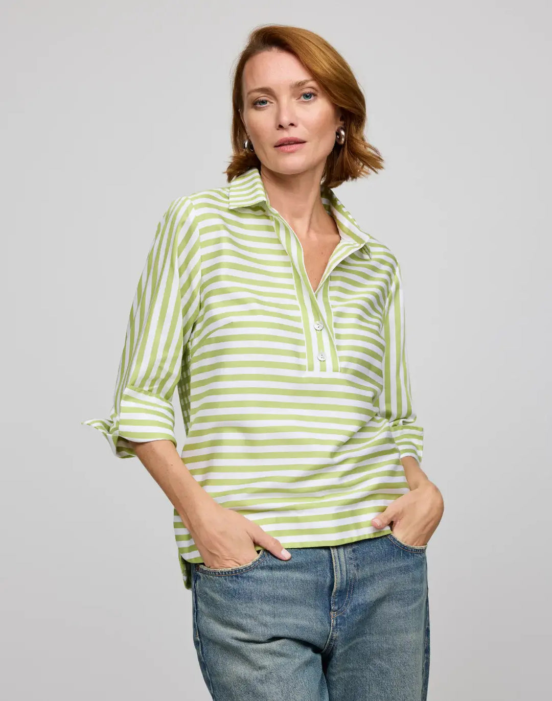 Hinson Wu Aileen Stripe and Gingham Combo Top in Lime