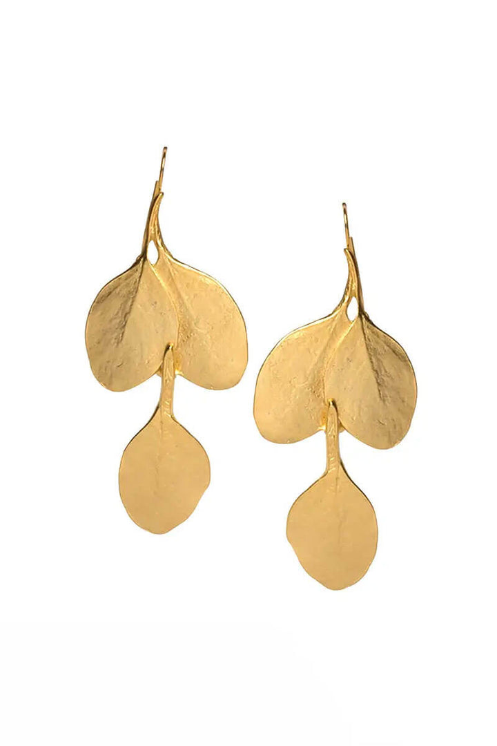 Kenneth Jay Lane Satin Gold Long Leaf Pierced Earrings