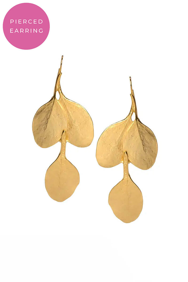 Kenneth Jay Lane Satin Gold Long Leaf Pierced Earrings