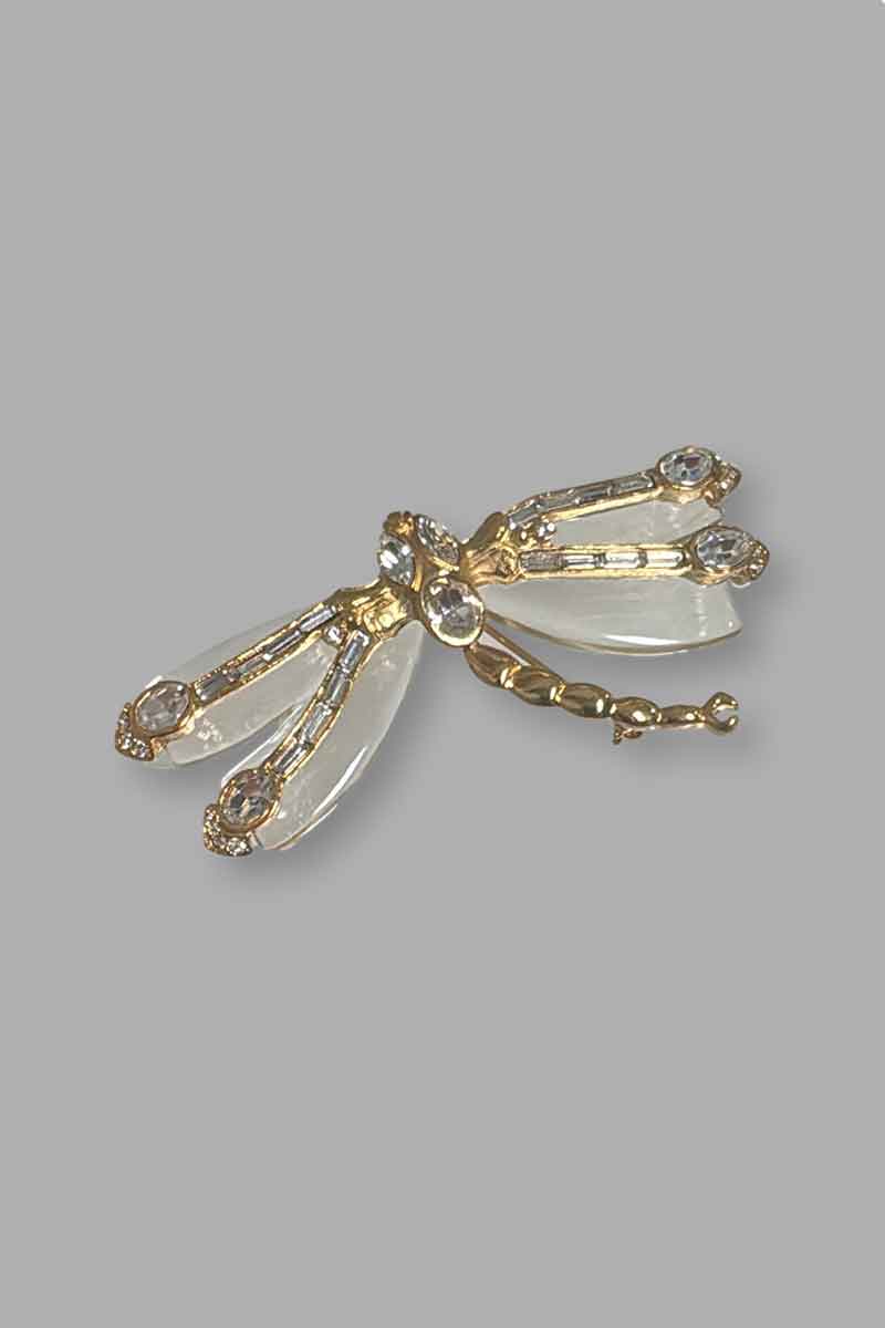 Kenneth Jay Lane Gold & Crystal Dragonfly Pin - Mildred Hoit