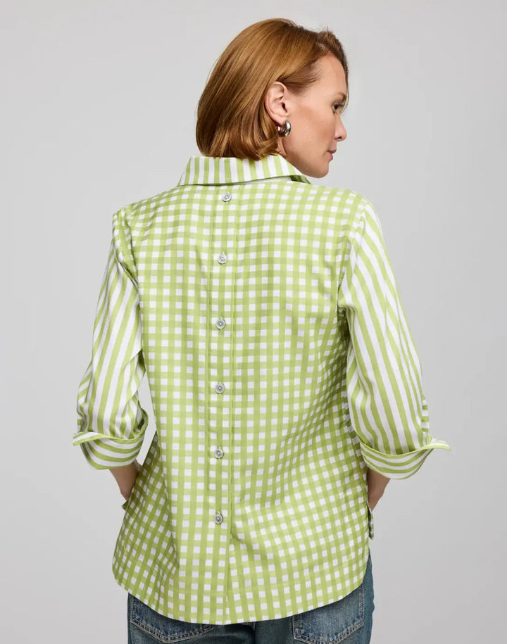 Hinson Wu Aileen Stripe and Gingham Combo Top in Lime