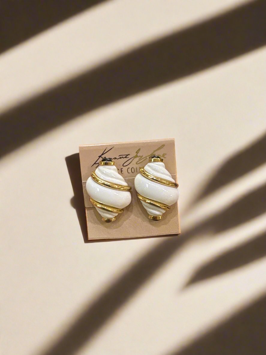 Kenneth Jay Lane White Shell Earrings with Onyx Tips - Mildred Hoit