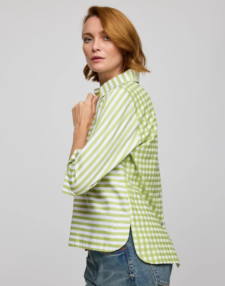 Hinson Wu Aileen Stripe and Gingham Combo Top in Lime