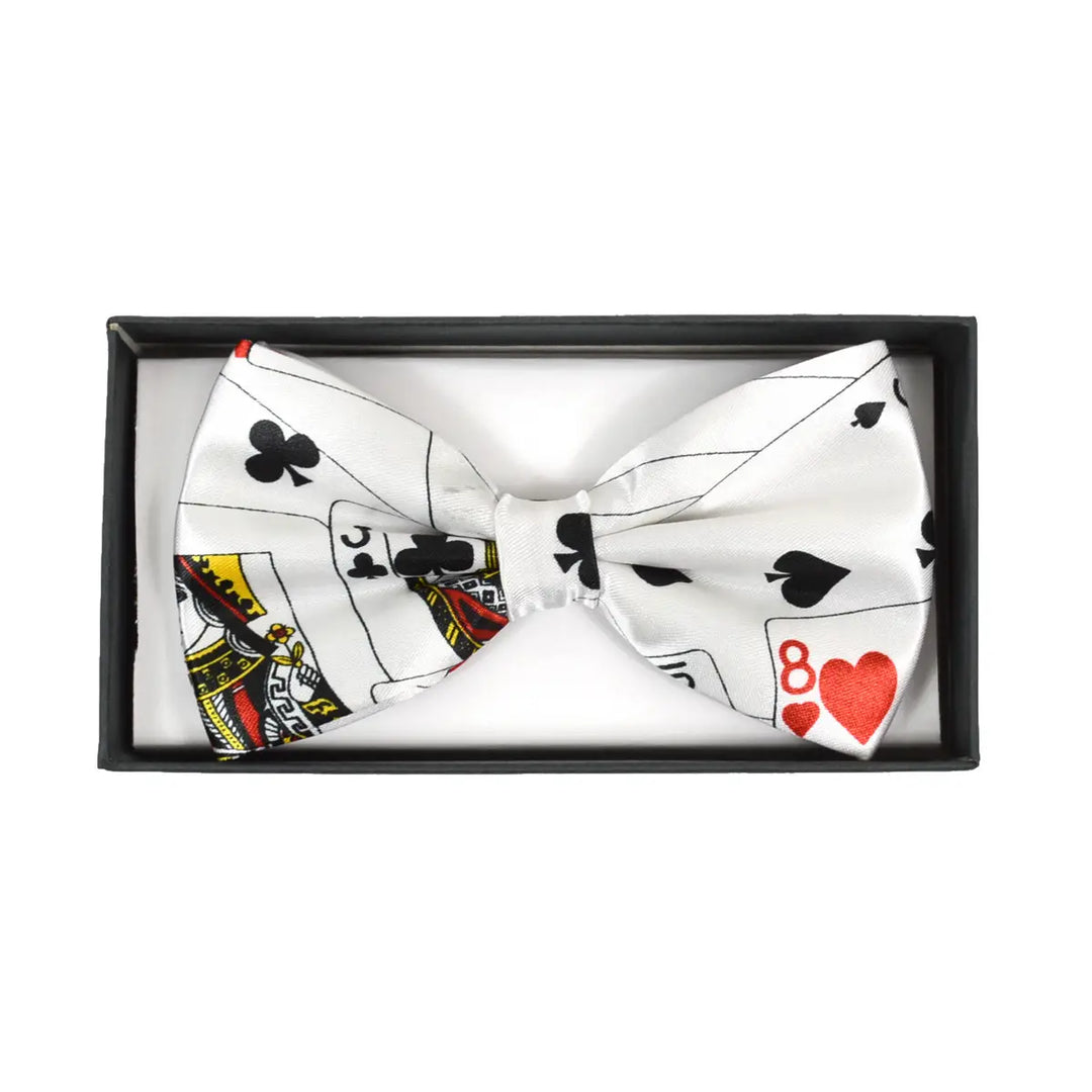 Men's Playing Card White Banded Bow Tie - Mildred Hoit