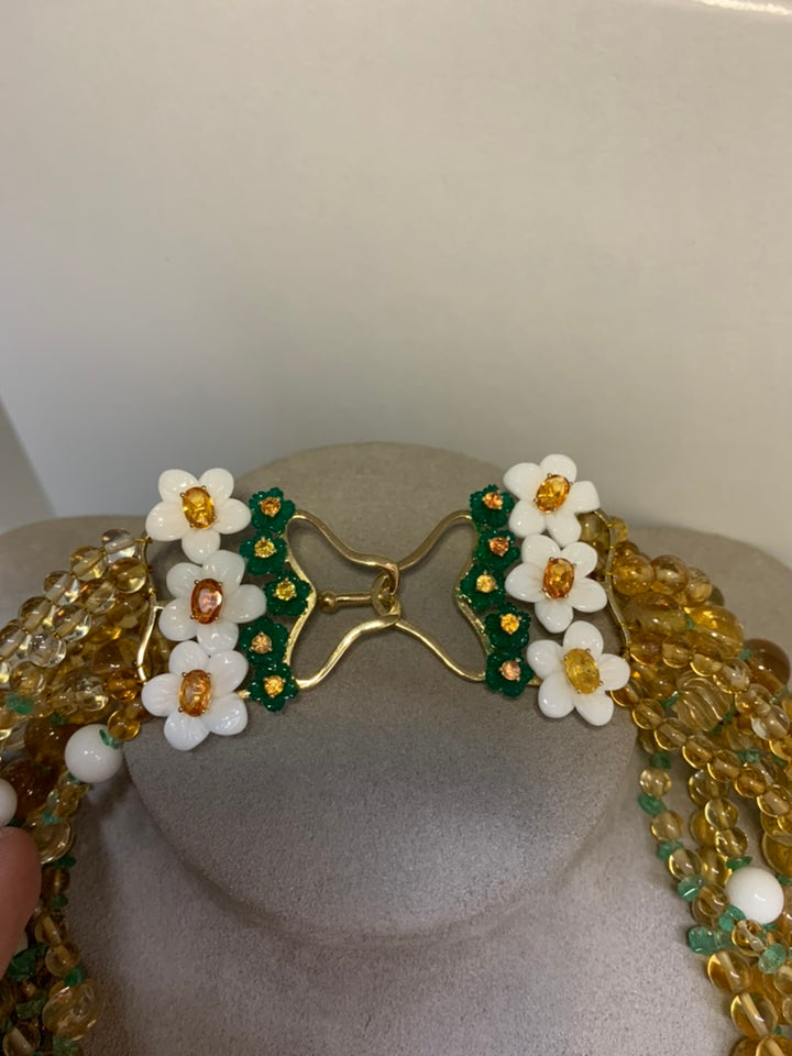 Citrine, White Agate, Green Agate, and Yellow Sapphire Necklace - Mildred Hoit