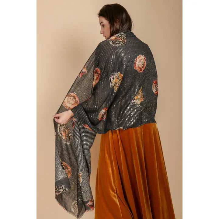 Sequin Animal Patterned Scarf - Mildred Hoit