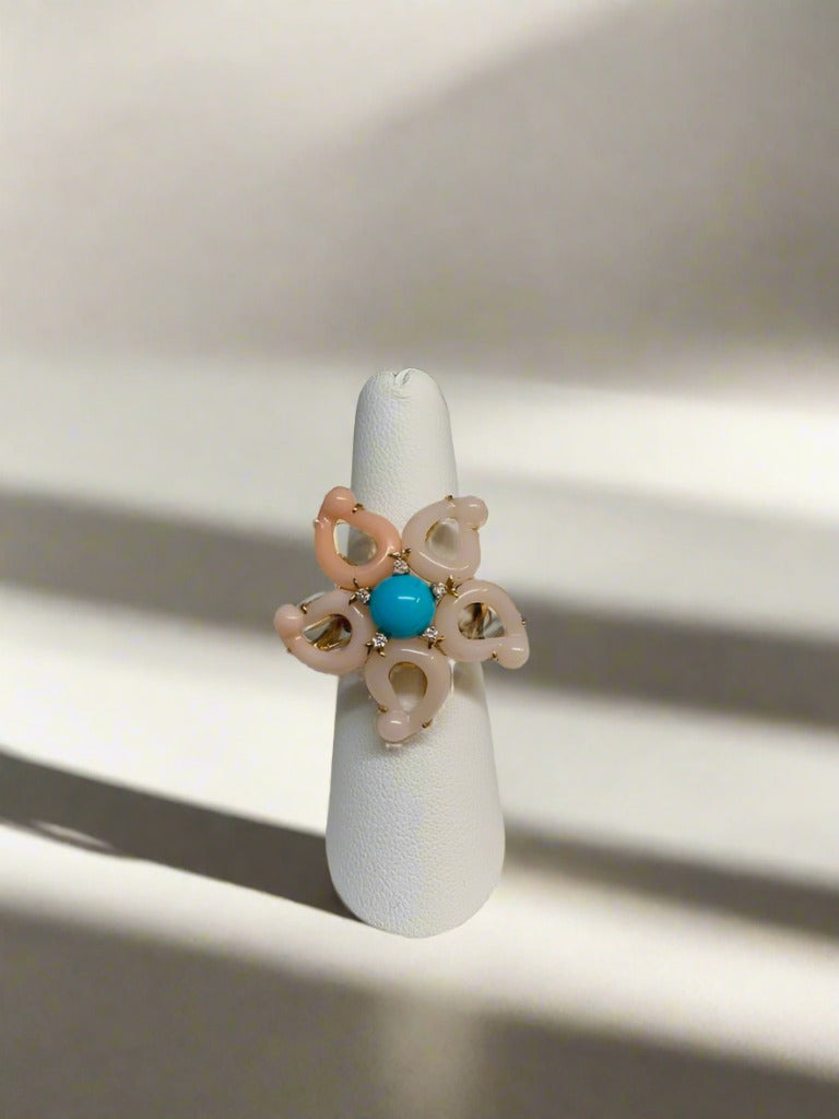 Turquoise, Coral, and Diamond Ring - Mildred Hoit