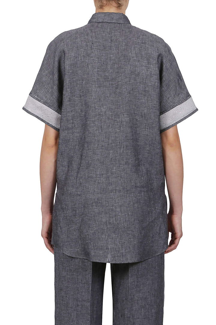 Purotatto Charcoal Grey Linen Top - Mildred Hoit