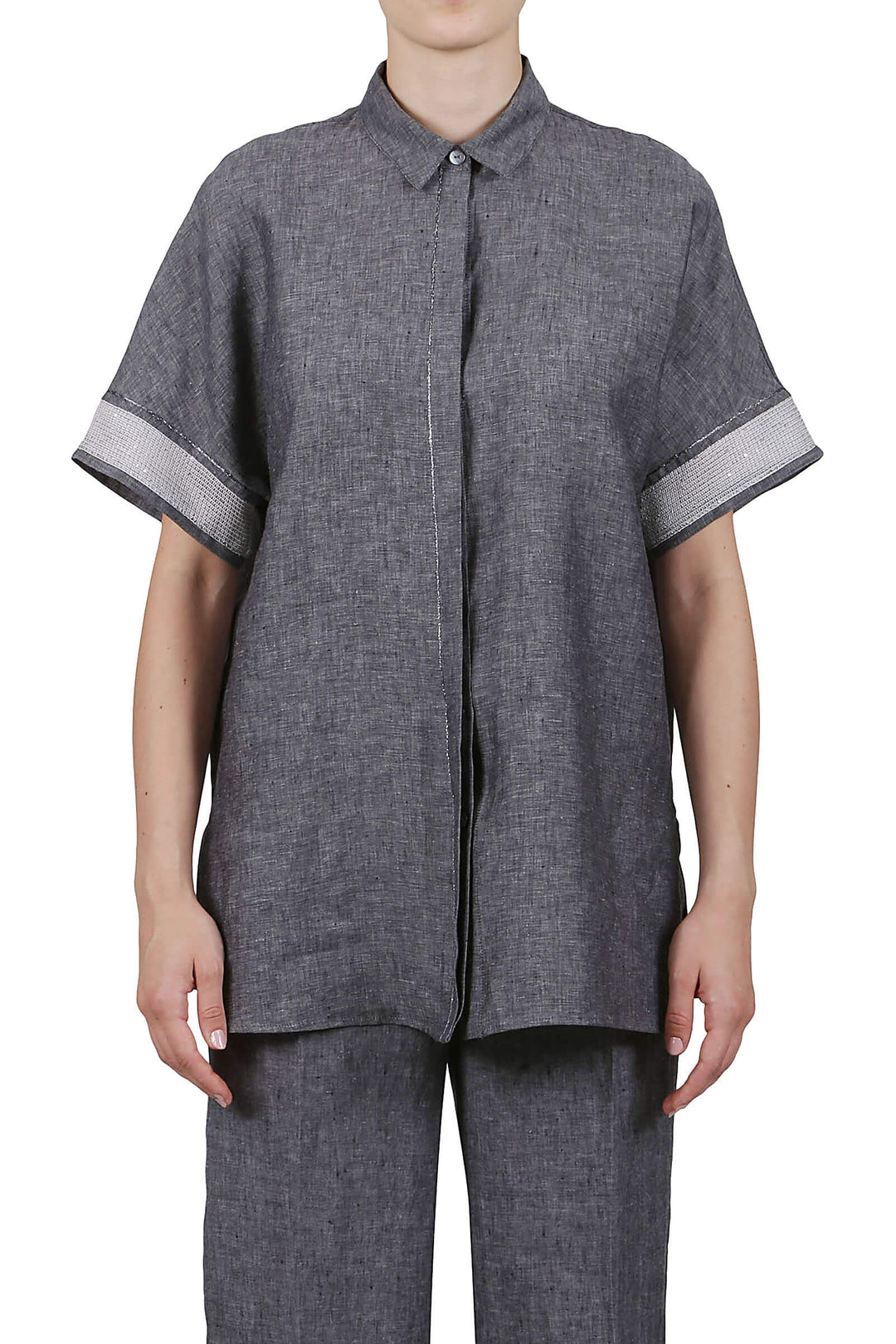 Purotatto Charcoal Grey Linen Top - Mildred Hoit