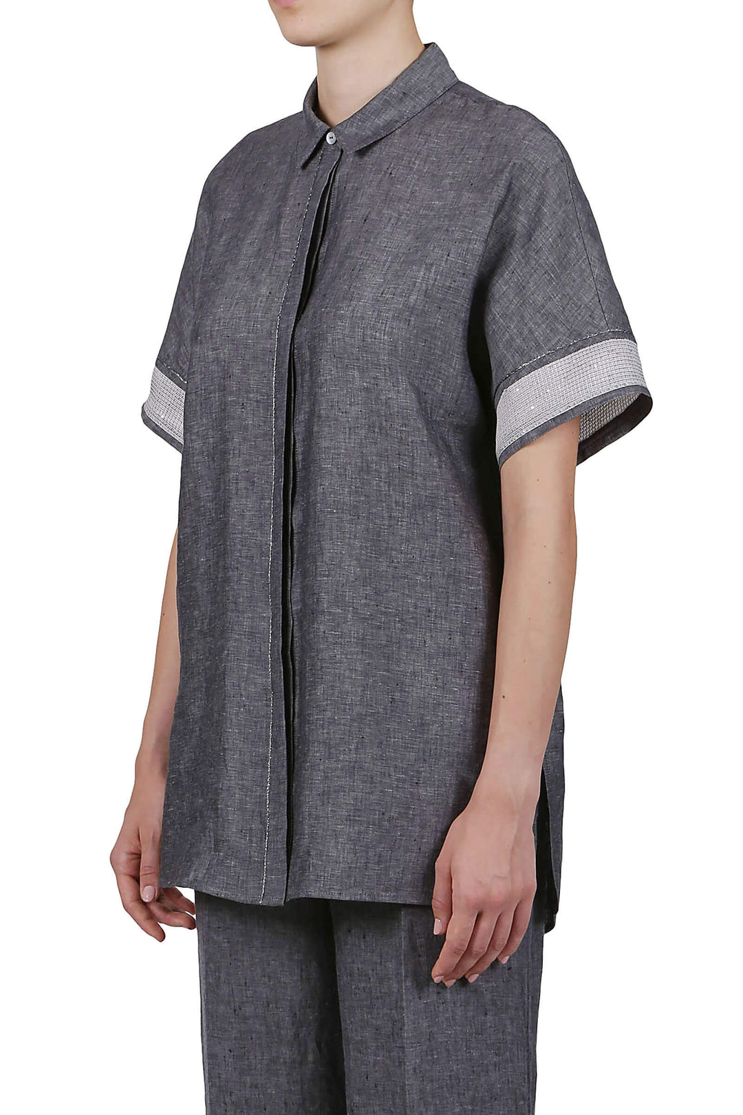 Purotatto Charcoal Grey Linen Top - Mildred Hoit