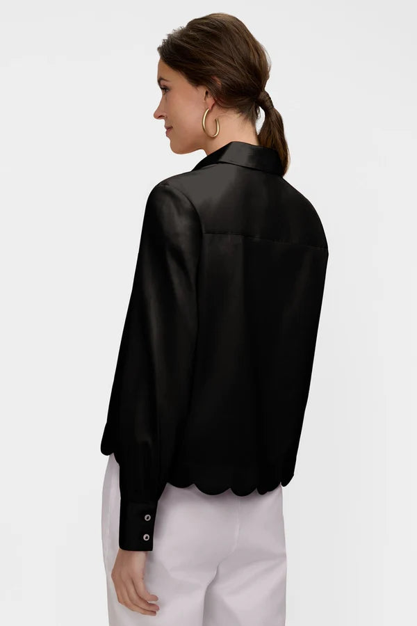 Foxcroft Scarlett Stretch Matte Sateen Long Sleeve Shirt in Black - Mildred Hoit