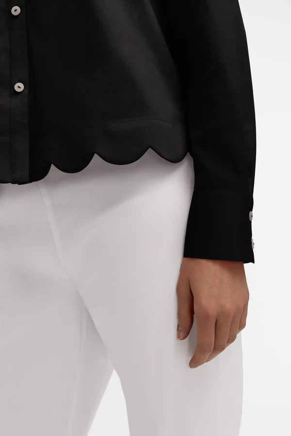 Foxcroft Scarlett Stretch Matte Sateen Long Sleeve Shirt in Black - Mildred Hoit