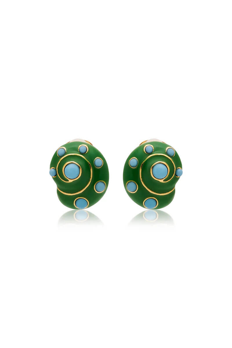 Kenneth Jay Lane Jade & Turquoise Snail Pierced Earrings